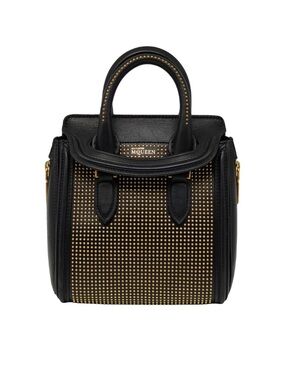 Alexander McQueen Studded Leather Mini Tote Bag Black Gold Crossbody